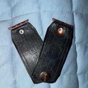 Black Gucci Leather Watch Band Adapter with Crystal Accent